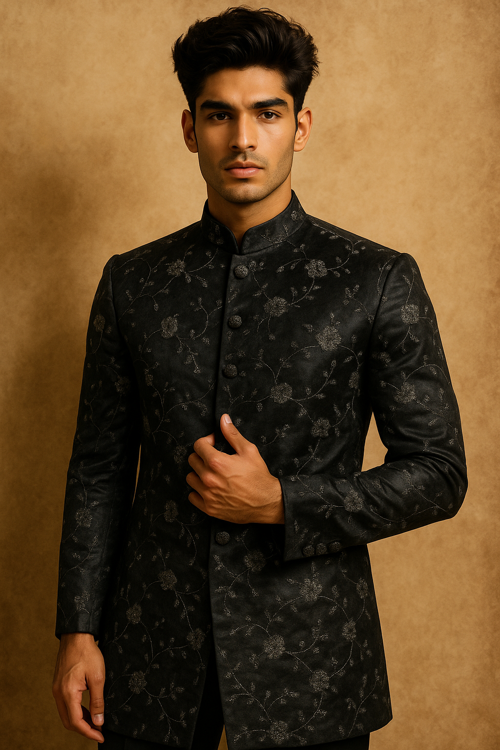 Midnight Regal Floral Jodhpuri – Luxury Designer Menswear India