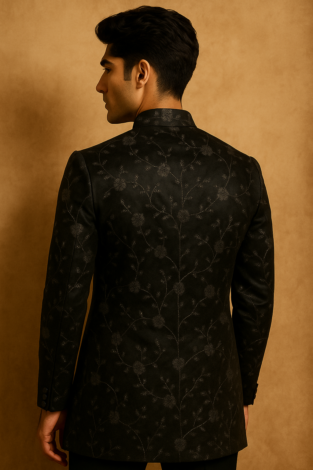 Midnight Regal Floral Jodhpuri – Luxury Designer Menswear India