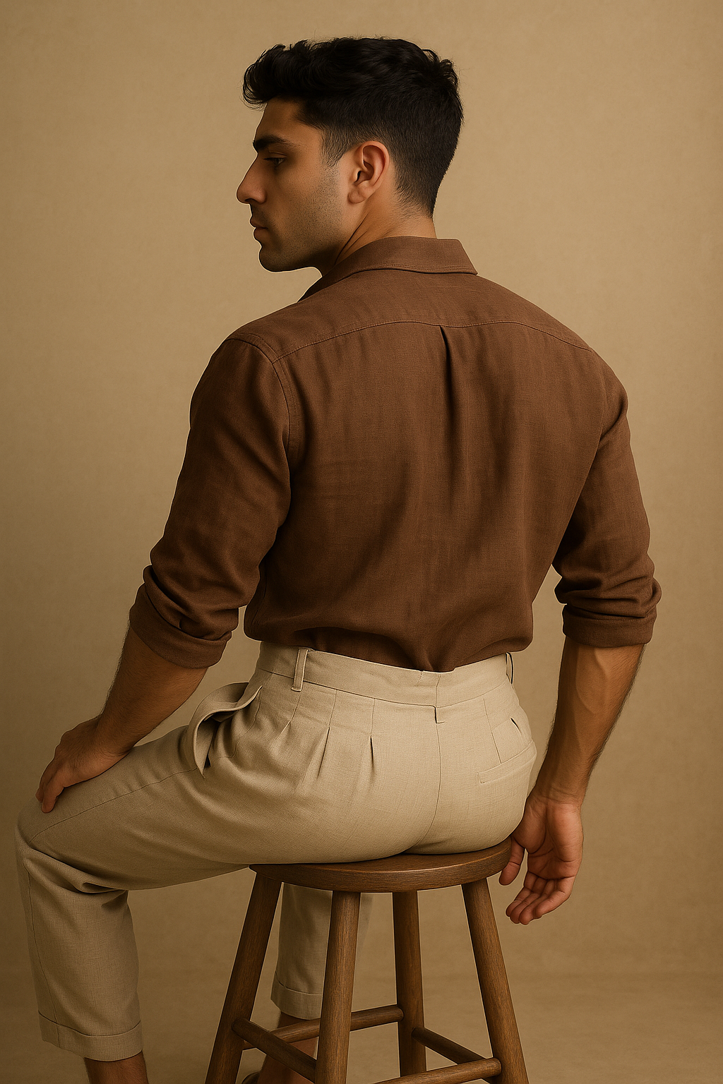 Chestnut Brown Linen Shirt with Ivory Linen Trousers – Italian Collection